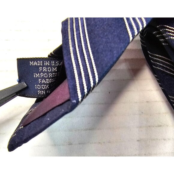 Polo By Ralph Lauren Navy Blue Striped Repp Silk Tie Made For Neiman Marcus USA - Picture 4 of 7